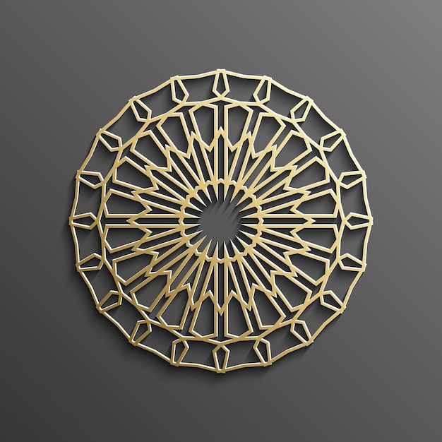 Oro 3d islámico en mandala oscuro fondo de ornamento redondo diseño arquitectónico de textura musulmana. Se puede utilizar para invitaciones de folletos, motivo persa