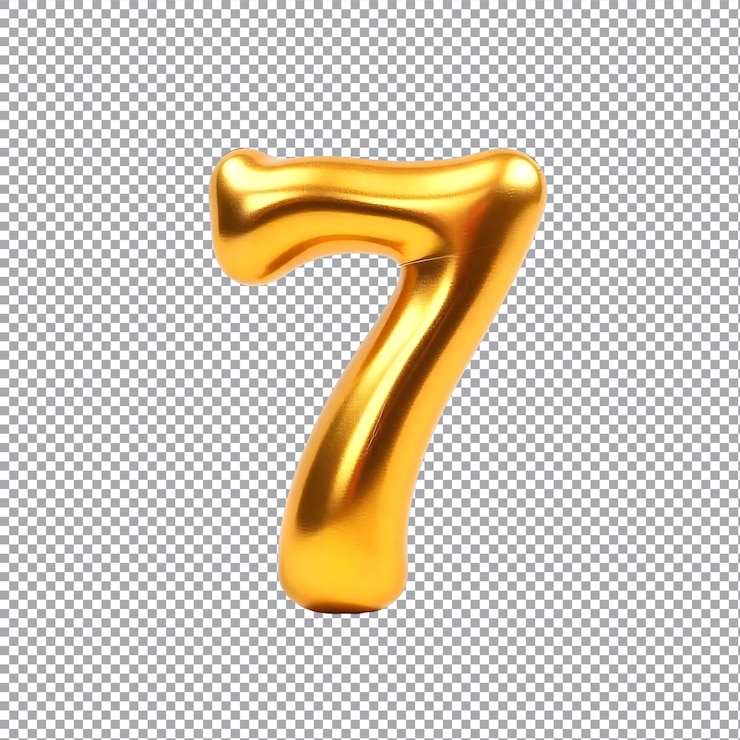Vector oro 3d número 7 con un acabado brillante aislado sobre un fondo transparente