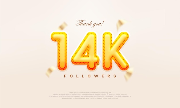 Oro amarillo número 14k gracias a los seguidores diseño vectorial moderno y premium