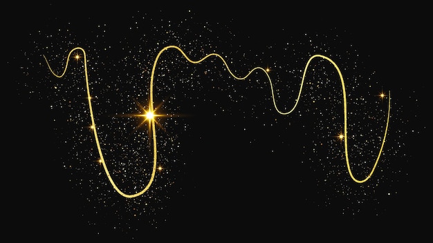 Oro brillante ola de confeti y polvo de estrellas brillos mágicos dorados en fondo oscuro Ilustración vectorial