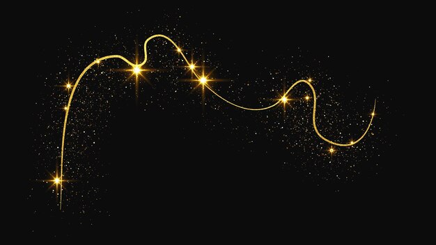 Oro brillante ola de confeti y polvo de estrellas brillos mágicos dorados en fondo oscuro Ilustración vectorial