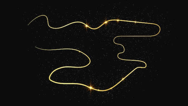 Oro brillante ola de confeti y polvo de estrellas brillos mágicos dorados en fondo oscuro Ilustración vectorial