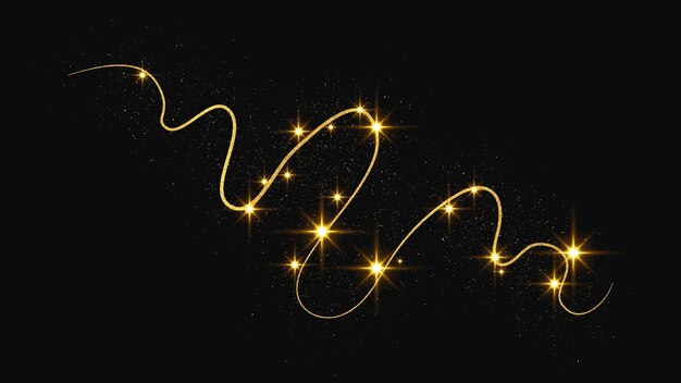 Oro brillante ola de confeti y polvo de estrellas brillos mágicos dorados en fondo oscuro Ilustración vectorial