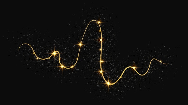 Oro brillante ola de confeti y polvo de estrellas brillos mágicos dorados en fondo oscuro Ilustración vectorial