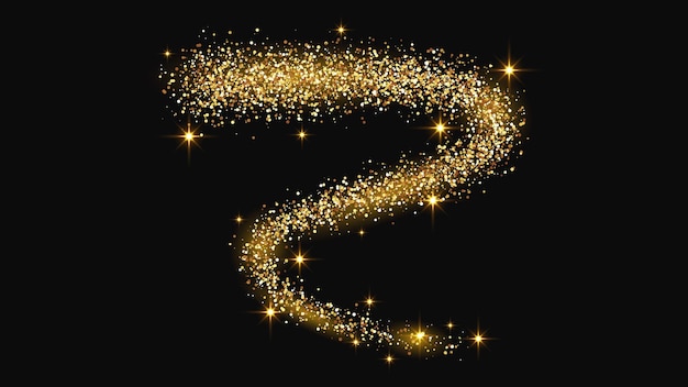 Oro brillante ola de confeti y polvo de estrellas brillos mágicos dorados en fondo oscuro Ilustración vectorial