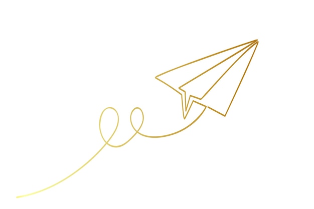 Oro dorado línea única o continua de vector Avión de papel
