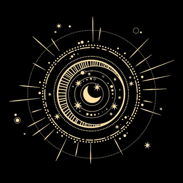oro esotérico decorado sol y estrellas