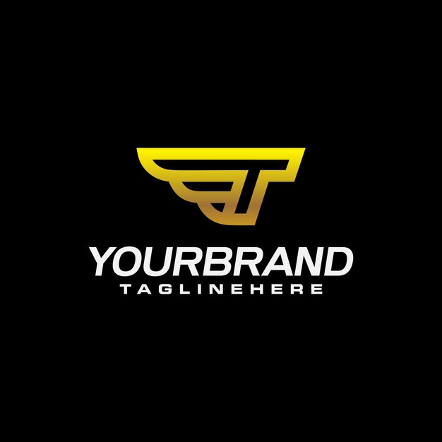 Oro letra T Logo letra T diseño Vector con alas Vector ilustración