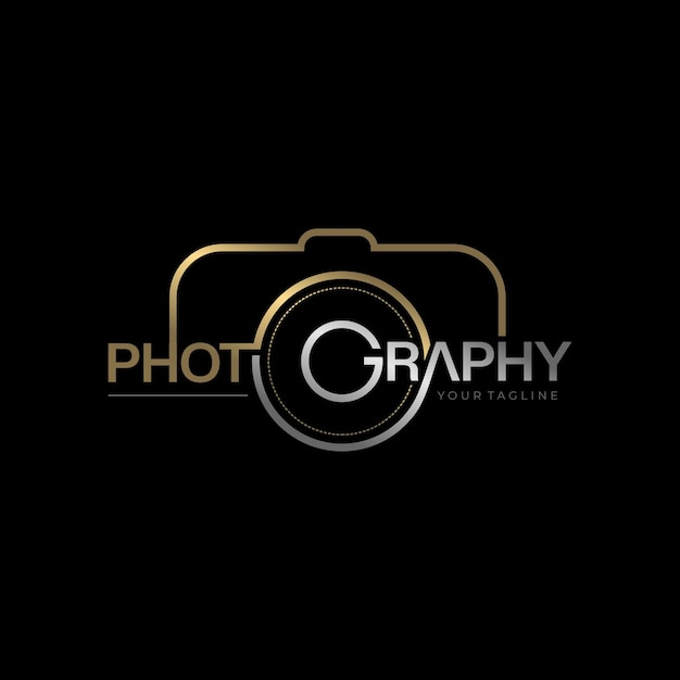 Oro con logo de fotografía plateado vector premium