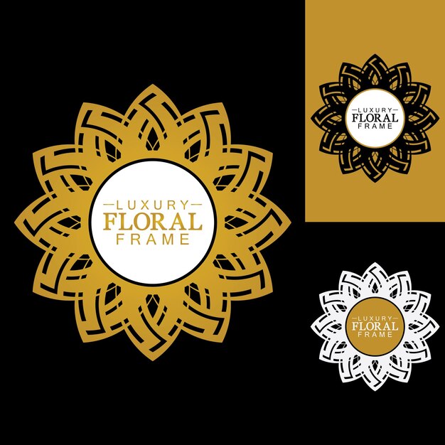 Oro lujo redondo ornamento floral diseño logotipo dorado plantilla decorativa emblema heráldico gráficos de negocios signo de moda