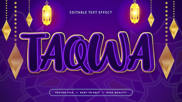 Oro y púrpura violeta taqwa 3d efecto de texto editable estilo de fuente estilo de texto de Ramadán efecto