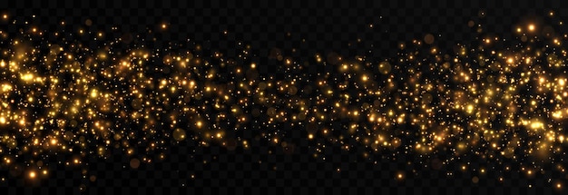 El oro vectorial brilla en un fondo transparente aislado Atomización de partículas de polvo dorado png