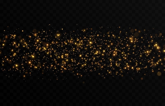 El oro vectorial brilla en un fondo transparente aislado Atomización de partículas de polvo dorado png