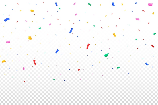 Oropel de fiesta colorido y confeti cayendo Vector de confeti para el fondo del festival Confeti colorido cayendo aislado sobre fondo transparente Elementos de carnaval Celebración de cumpleaños