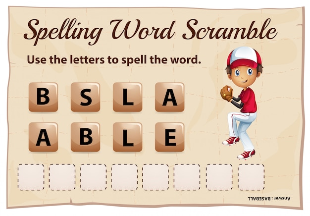 Vector ortografía word scramble game para word baseball