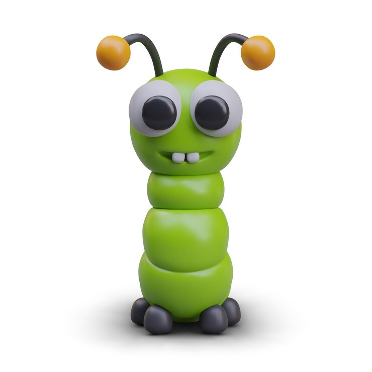 Vector la oruga verde sonriente con dos dientes es un personaje lindo para el diseño web.