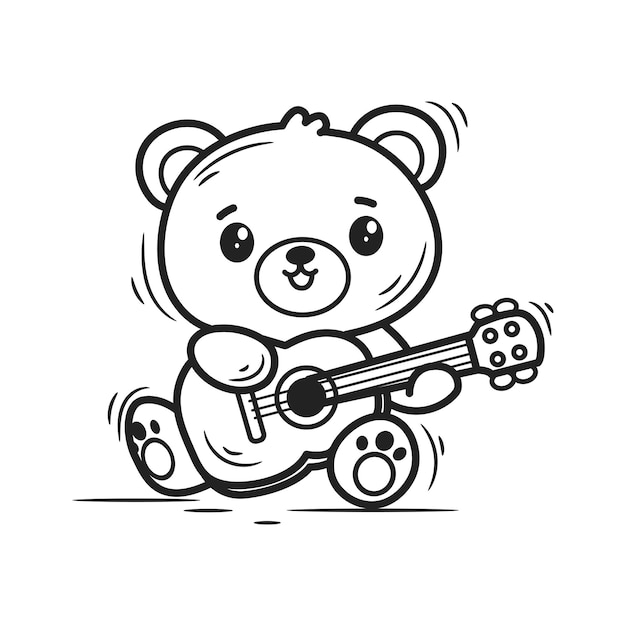 Osito de peluche con guitarra Ilustración vectorial