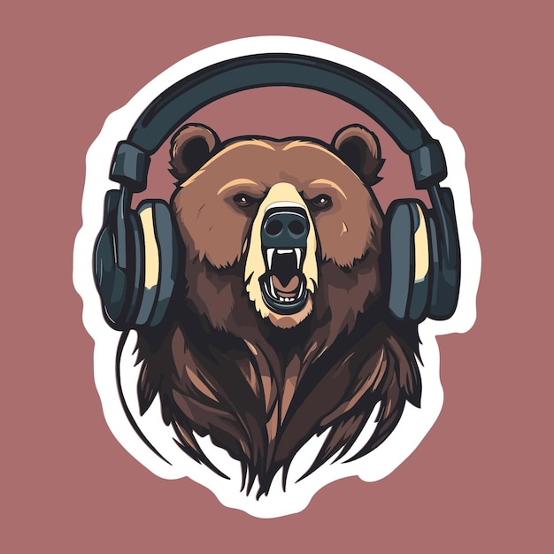 oso en auriculares logo pegatina imagen vectorial