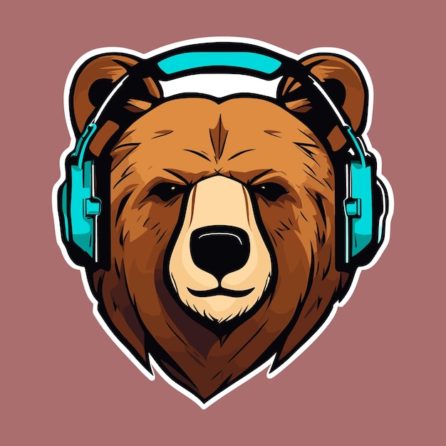 oso en auriculares logo pegatina imagen vectorial