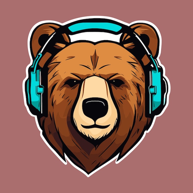 oso en auriculares logo pegatina imagen vectorial