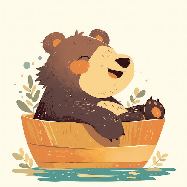 Vector un oso en un barco de remos al estilo de las caricaturas