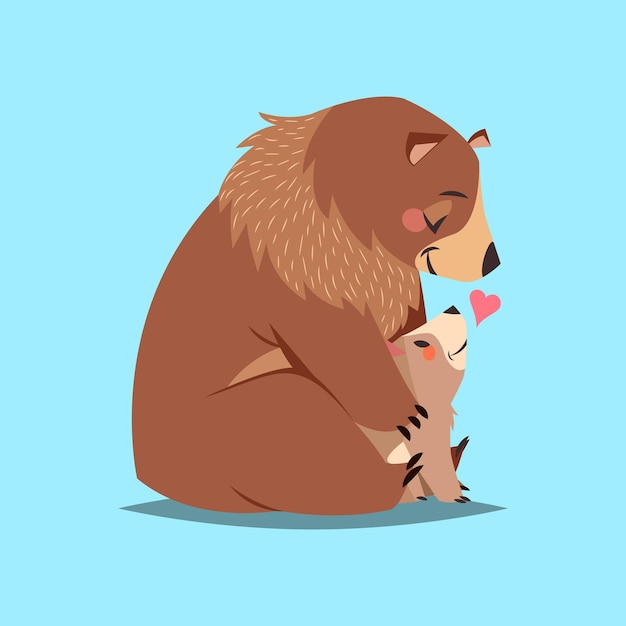 Un oso y un bebé están sentados sobre un fondo azul.