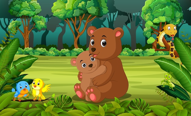 oso y bebé oso en el bosque