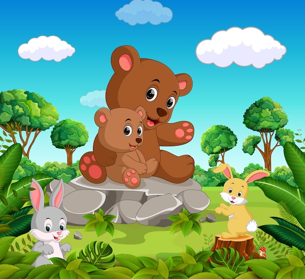 oso y bebé oso en el bosque