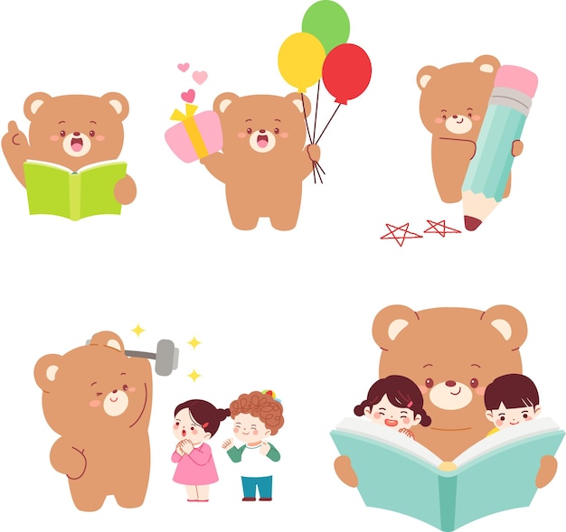 Oso bebé oso personaje niño salud aprendizaje educación globo evento chequeo de lápiz