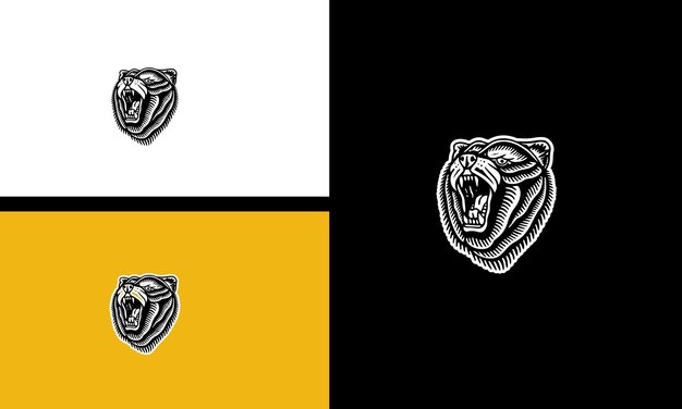 Oso de cabeza con diseño de contorno de vector de colmillos