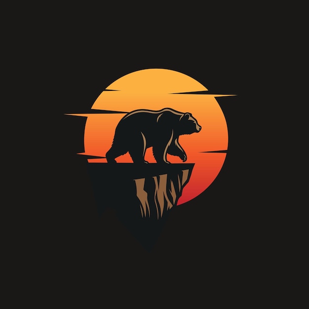 oso caminando por un acantilado silueta del logotipo ilustración gráfica vectorial