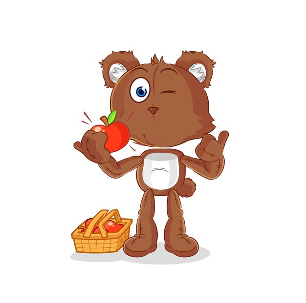 Oso comiendo un vector de caracteres de ilustración de manzana