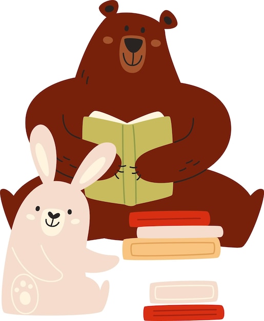 Vector el oso y el conejo leyendo libros