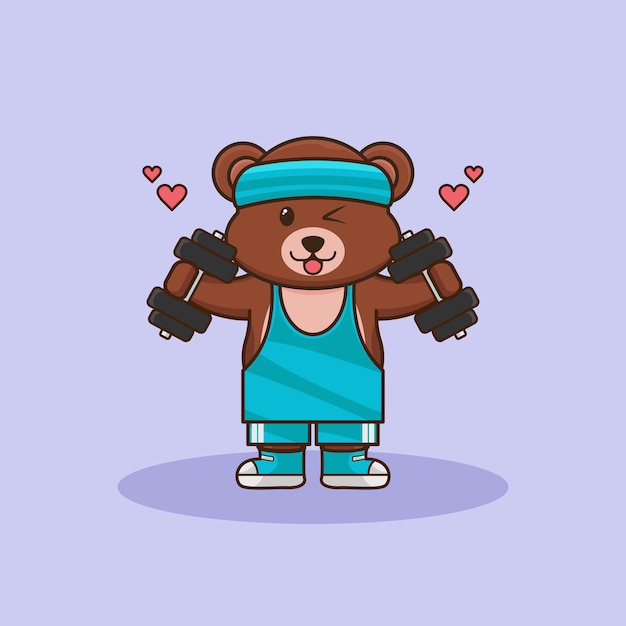 Vector oso de dibujos animados lindo levantando pesas logotipo de mascota de entrenamiento de gimnasio de vector de dibujos animados lindo