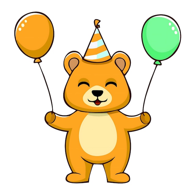 un oso de dibujos animados con un sombrero de fiesta y un sombrerito de fiesta