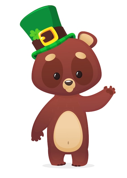 Oso de dibujos animados con sombrero verde para el día de san patricio