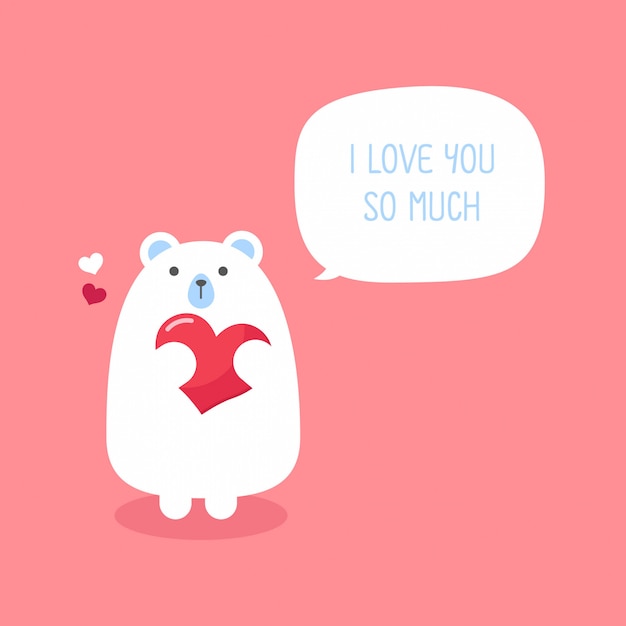 Oso divertido lindo con la tarjeta de felicitación del día de tarjeta del día de San Valentín del corazón.