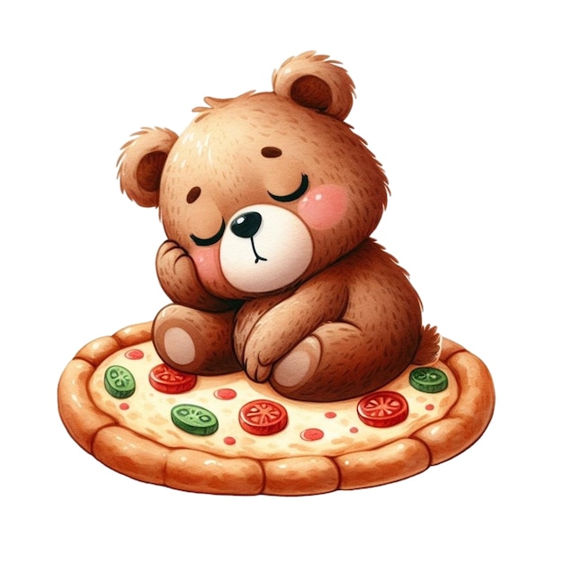 Vector el oso durmiendo en la pizza clipart acuarela