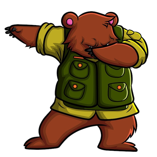 El oso del ejército está posando con la pose de botín.