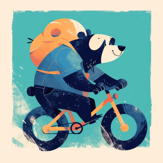 Un oso está en bicicleta al estilo de los dibujos animados