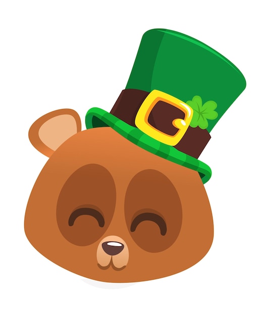 Oso feliz de dibujos animados con sombrero de San Patricio con un trébol Ilustración vectorial para el diseño de carteles de la fiesta del Día de San Patricio