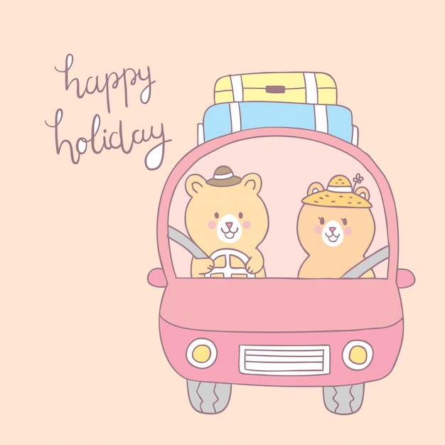 Oso feliz lindo del amante del día de fiesta de la historieta que conduce vector del coche.