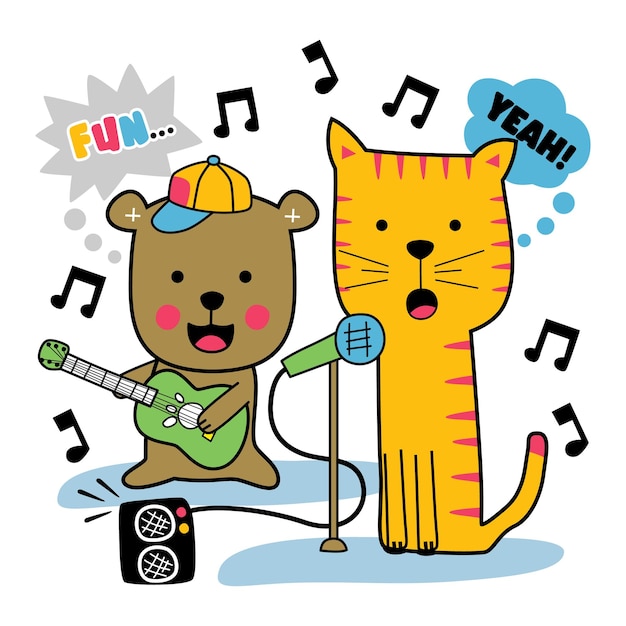 oso y gato tocando música dibujos animados de animales divertidos