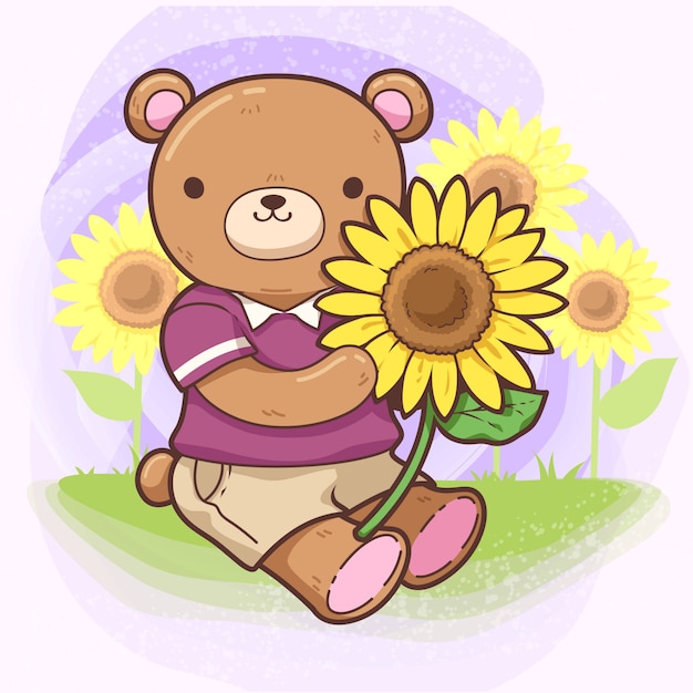 Vector oso con girasol