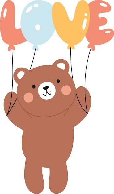 Vector oso con globos de amor