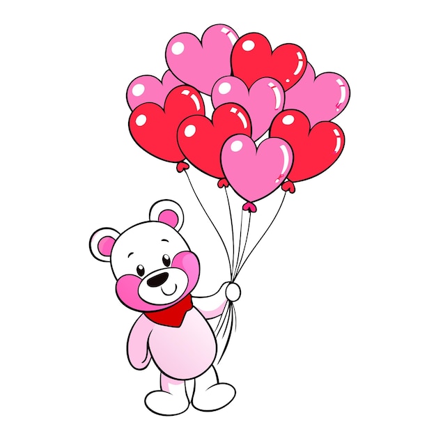 un oso con globos con un oso con un corazón que dice " oso "
