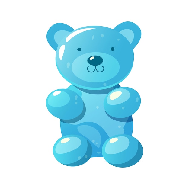 El oso de goma de dibujos animados en color azul aislado sobre un fondo blanco dulces de jalea de colores