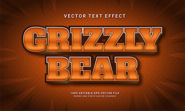 Oso grizzly efecto de estilo de texto 3d con temática salvaje de la vida