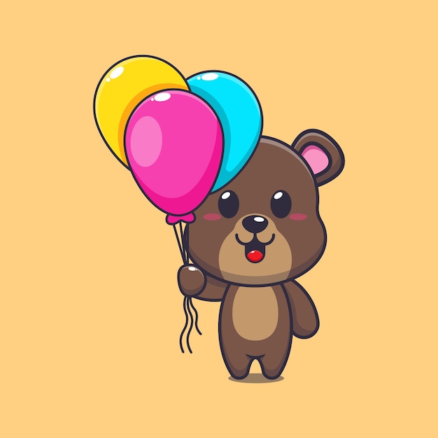 Vector oso con ilustración de vector de dibujos animados de globo