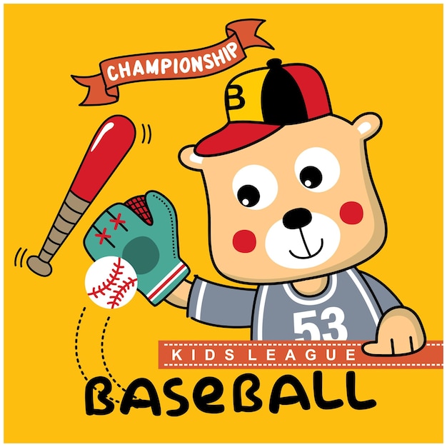 Oso, el, jugador de béisbol, divertido, animal, caricatura